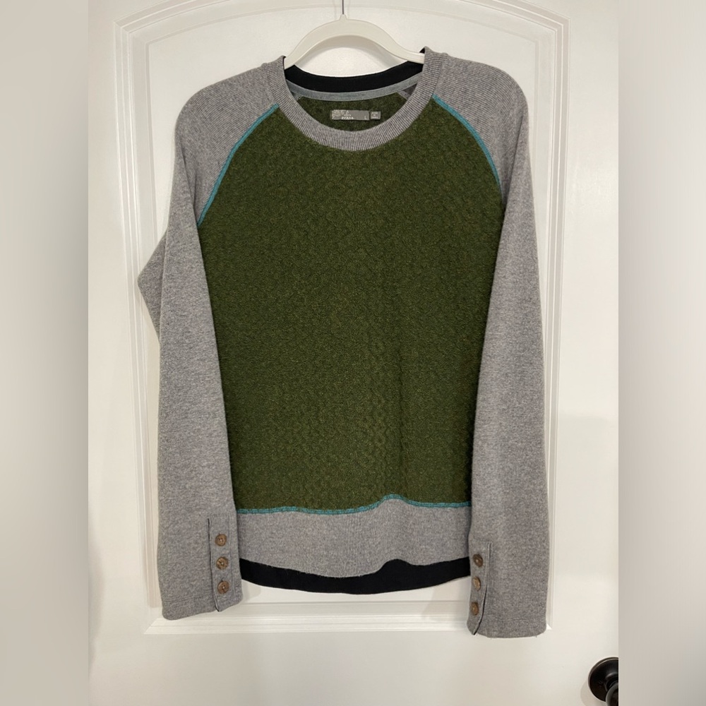 PrAna Aya Wool Sweater Long Sleeve Crew Neck Green Gray Women Size Large